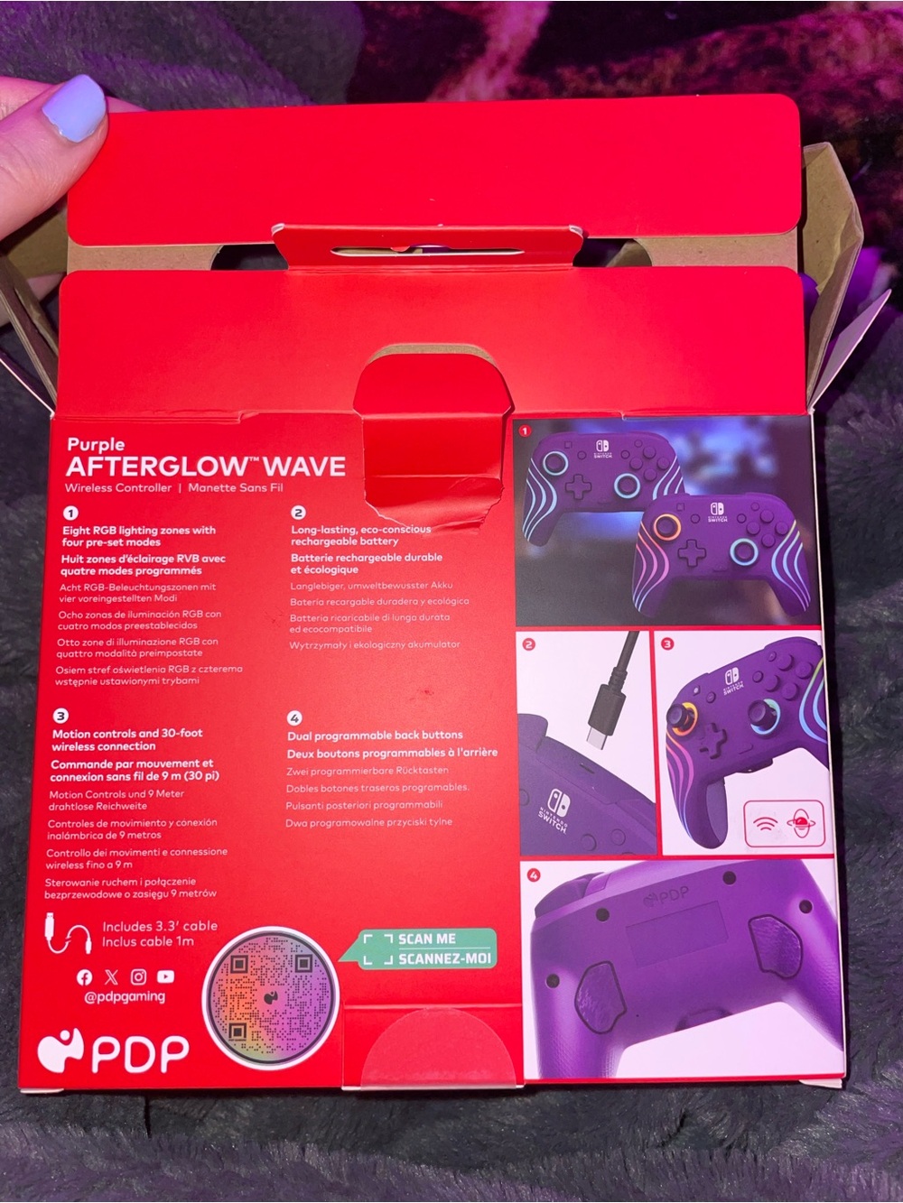Nintendo Switch Purple Afterglow Wave Wireless Controller with Box and Charger - Picture 3 of 5